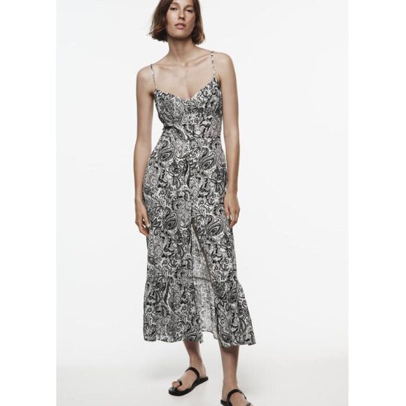 ZARA Black and White Paisley Print Midi Dress - Size Medium NEW WITH TAG! - Picture 6 of 8